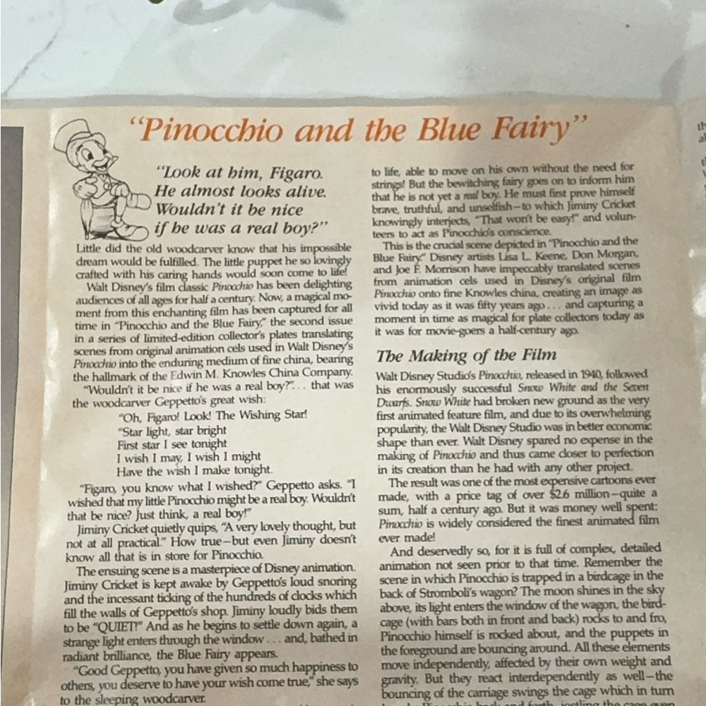 Disney Knowles Pinocchio #2 Pinocchio and the Blue Fairy Ceramic Plate Limited - Picture 12 of 17